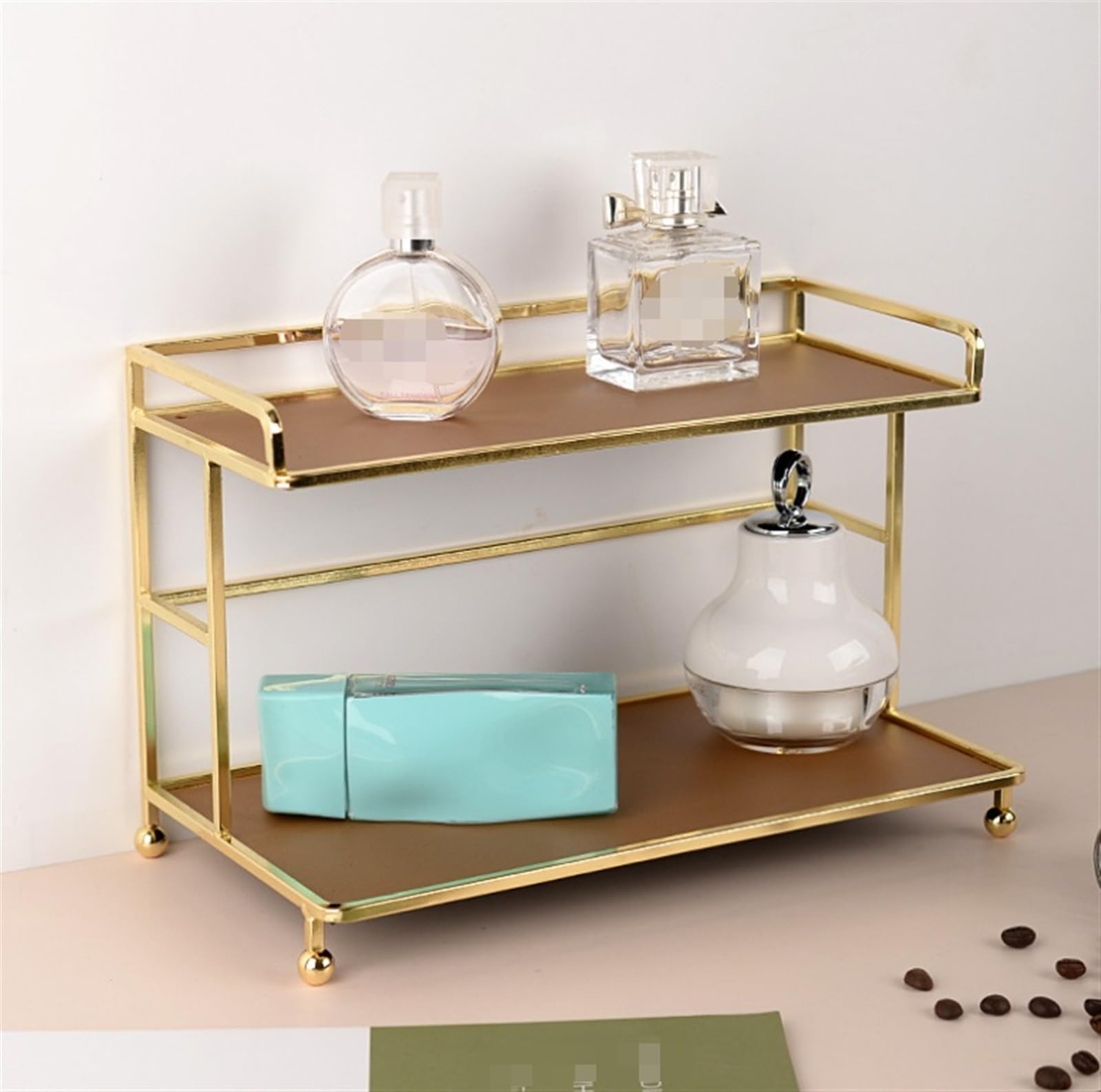 Rangement Maquillage Organisateur De Maquillage Boîte De Rangement De Cosmétiques De Bureau Support De Finition Simple Support De Rangement De Soins De La Peau Rangement Produit de Beauté(Bruin)