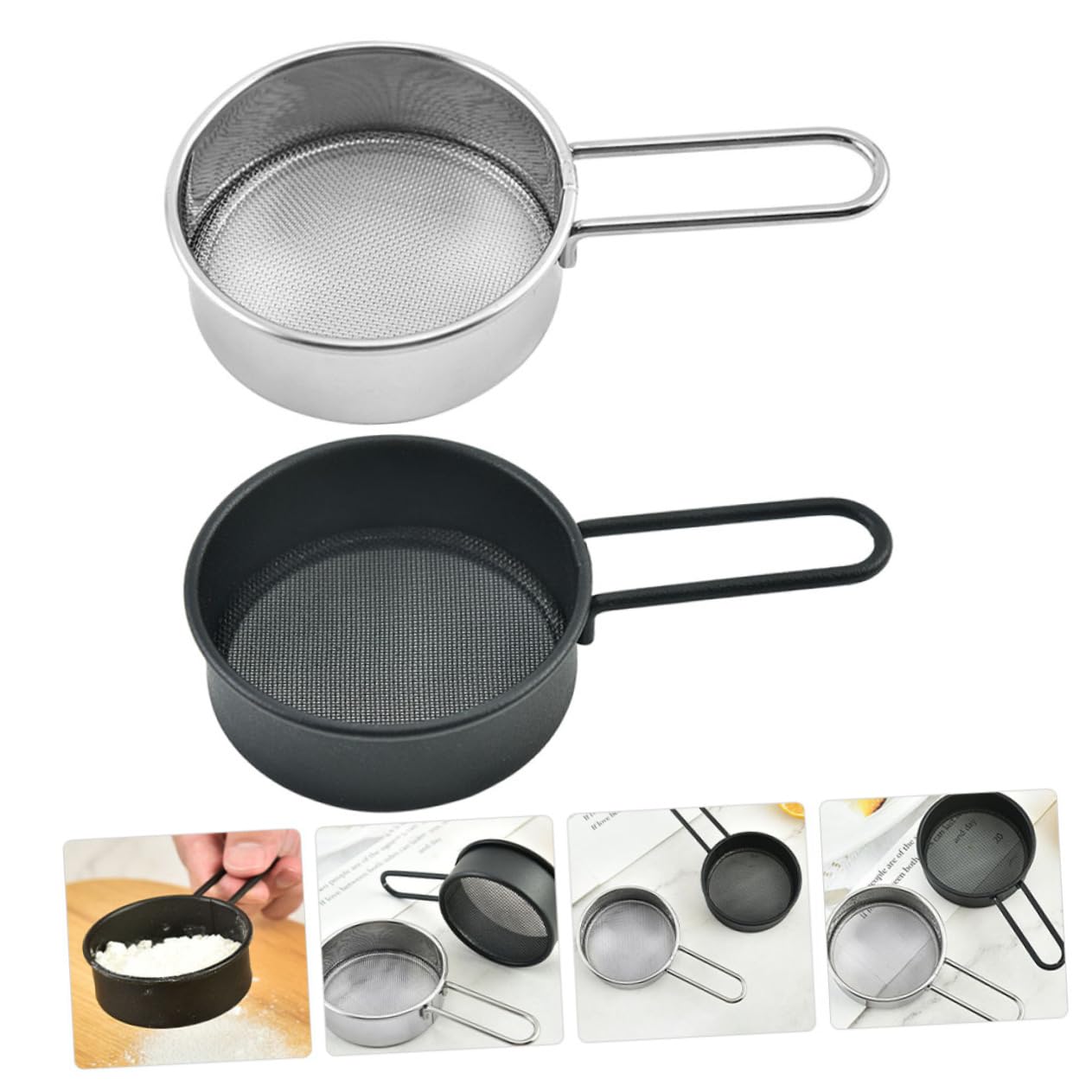 Set mit 4 kleinen Mehlsieben aus Edelstahl mit feiner Masche, Küchensieb- und Passierwerkzeug, perfekt zum Backen und Kochen