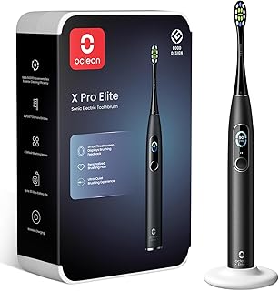 Oclean X Pro Elite Brosse à dents électrique, Brosse à dent sonique sileusieux, Écran Intelligent, 4 Modes&35 Jours Autonomie, Suivi en temps réel, Minuteur et Rappel 30s, IPX7, Noir
