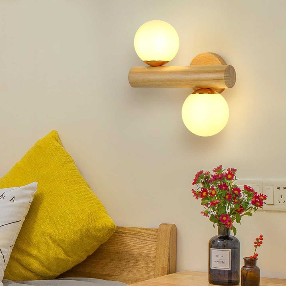 G9 Light Source Glass Shade Wall, Nordic Industrial Style Wood Lamp, Single Head Creative Sconce, Dining Room Bedroom Living Mounted Fixtures