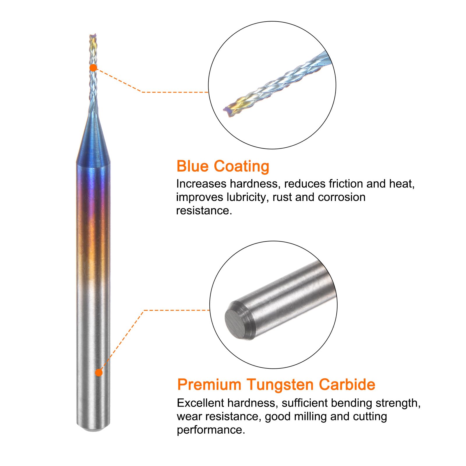 Uxcell 10 Packs 1/8" Shank 1mm Tungsten Carbide Blue Coated End Mill Cnc Router Bits