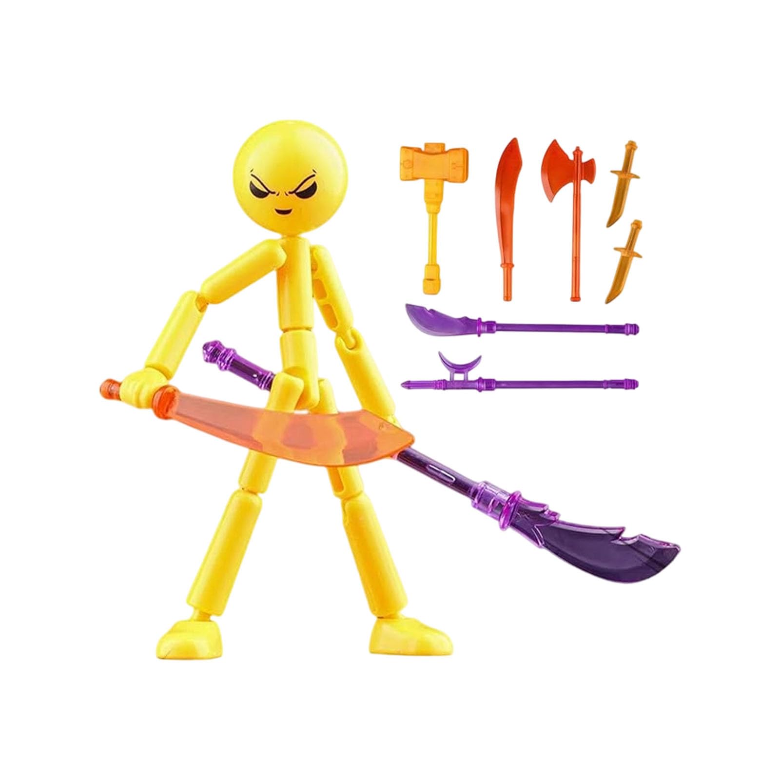Action Figure, Collectable Model Action Figure, Assembleable Stickmans Toys Stop Motion Figures Set with 7 Weapons, Movable Stick Mans Figures Hand Puppets Detachable (Yellow)