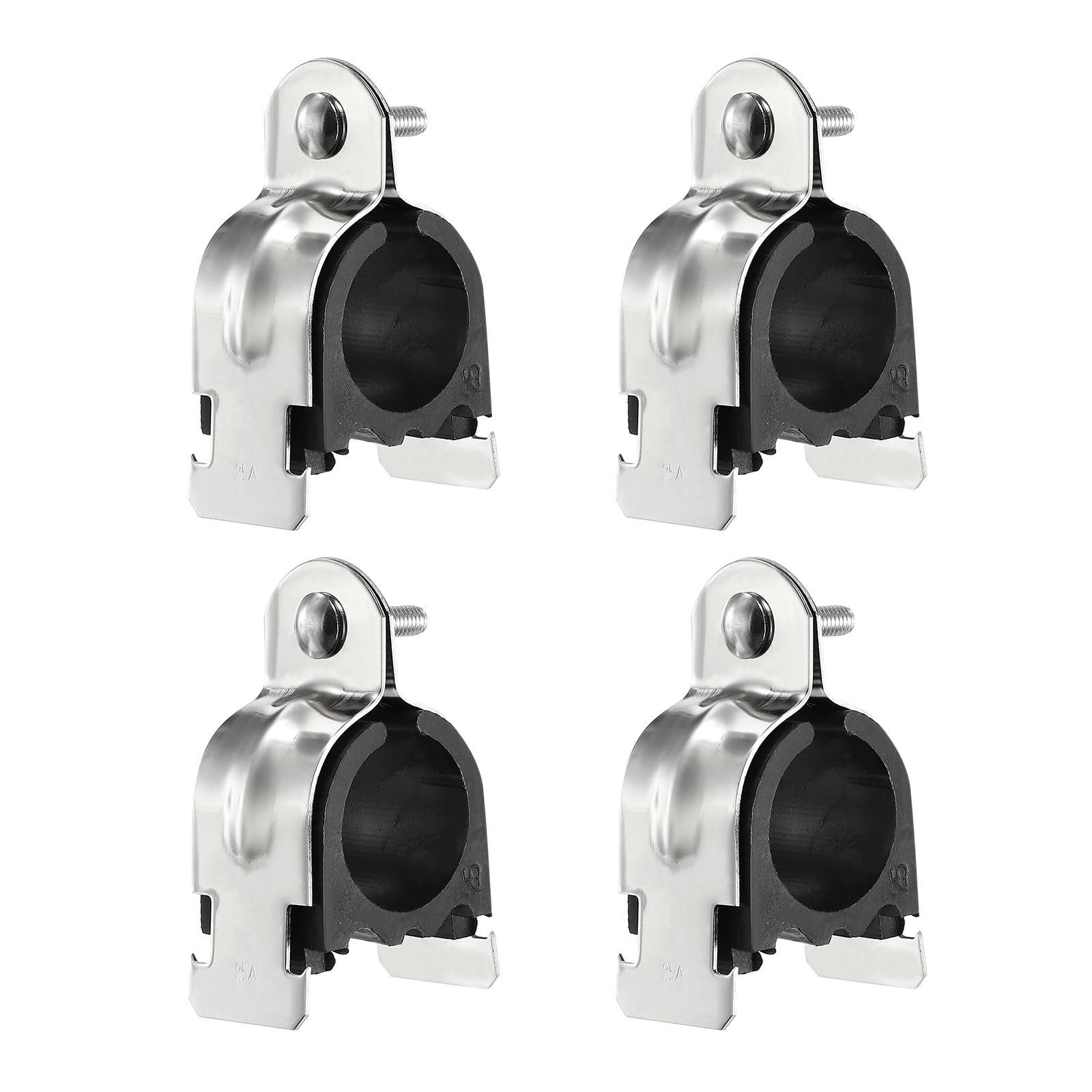 sourcing map 4pcs Rubber Cushion Strut Clamp 1-1/4" Universal 304 Stainless Steel Strut Clamps with Bolt and Nut for Copper PEX Pipe CVPC Tubing, Silver Black โ image 1