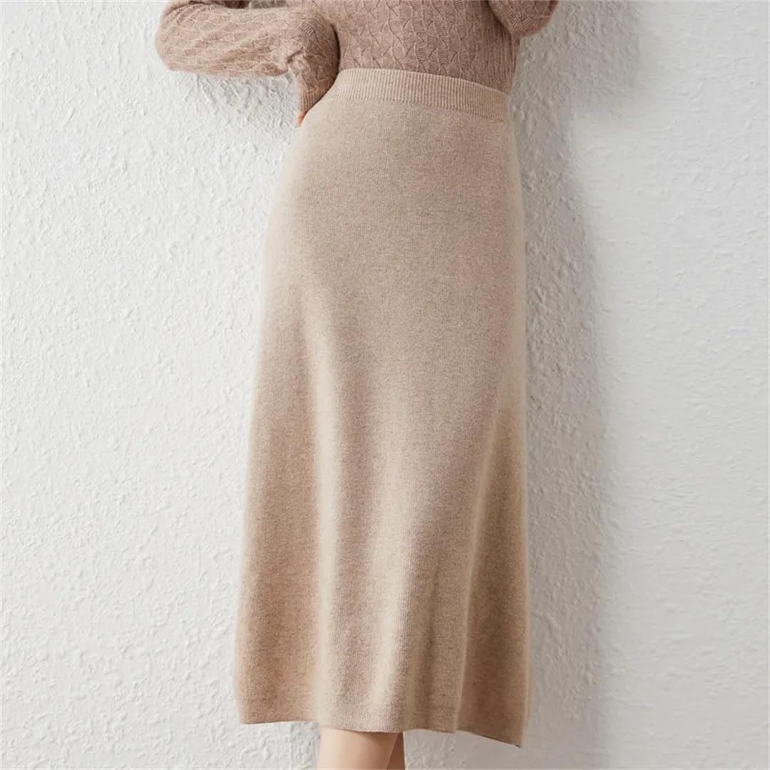 Yeuyyben Gonna in lana da donna Autunno Inverno Media Lunghezza a Vita alta Cashmere Gonna spessa A-Line Knit Gonna