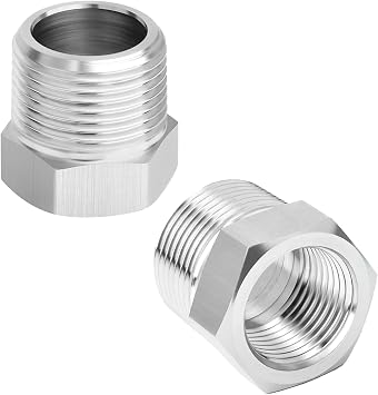 2 Pcs 304 Stainless Steel Reducer Hex Bushing, 1/2" BSP Male to 3/8" BSP Female Pipe, Reducing Adapter Fitting Converter, for Water Oill Air Gas