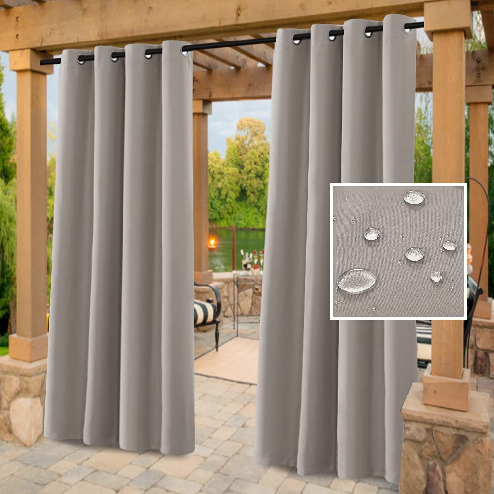 H.VERSAILTEX Indoor Outdoor Curtains for Patio Waterproof Stainless Steel Silver Grommet Thermal Insulated Blackout Outdoor Drapes for Deck/Gazebo, Taupe, 52x95 Inch, 1 Panel