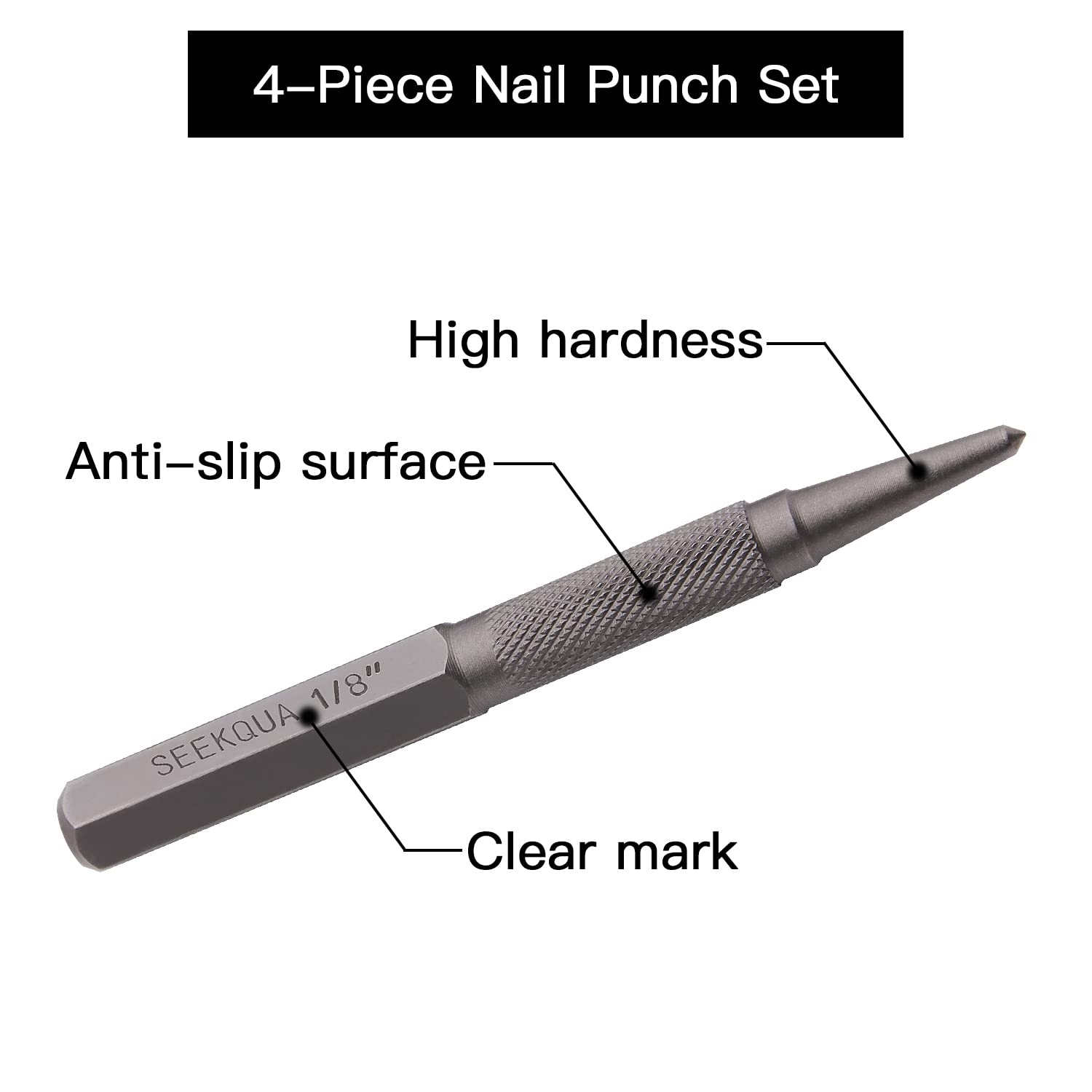 SEEKQUA 4-Piece Nail Punch Set 1/8-Inch, 1/16-Inch, 1/32