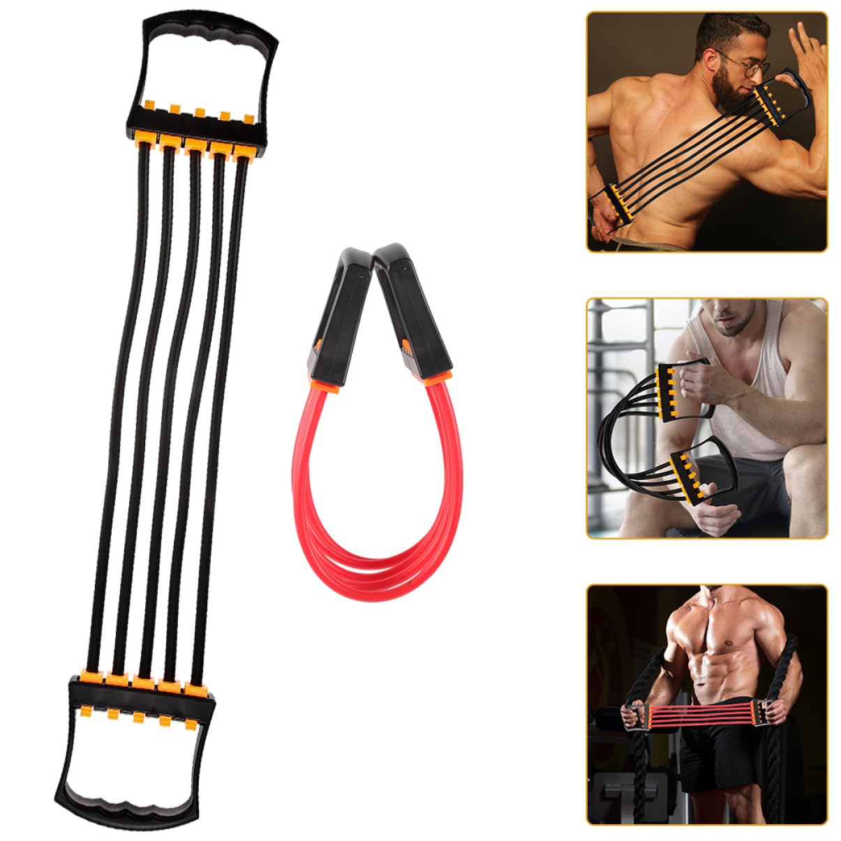 Chest Expander 2 Pezzi Corda Elastica Tpe per Allenamento | Bicipiti e Tricipiti, Uso Domestico, Portatile, 6x9x45cm, Nero e Rosso
