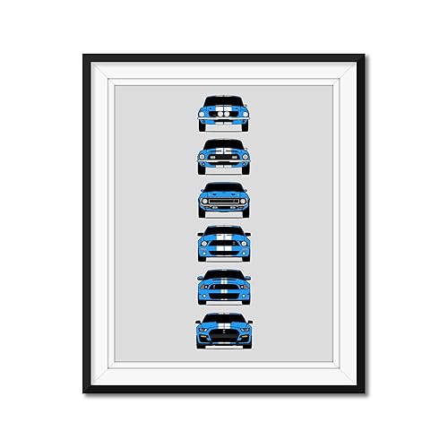 Shelby Mustang GT500 Generations Inspired Car Poster - Handmade Print of Ford Shelby GT500 - Grabber Blue with White Stripes, 8x10" Satin Print disponible en Yaxa El Salvador