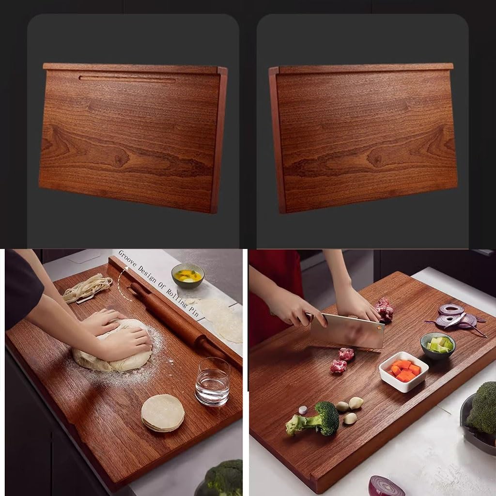 Tabla grande de madera para amasar con labio, tabla de cortar reversible para bloque de carnicero, ideal para picar verduras, frutas, pastelería, queso y carne, acabado crudo de 70 cm