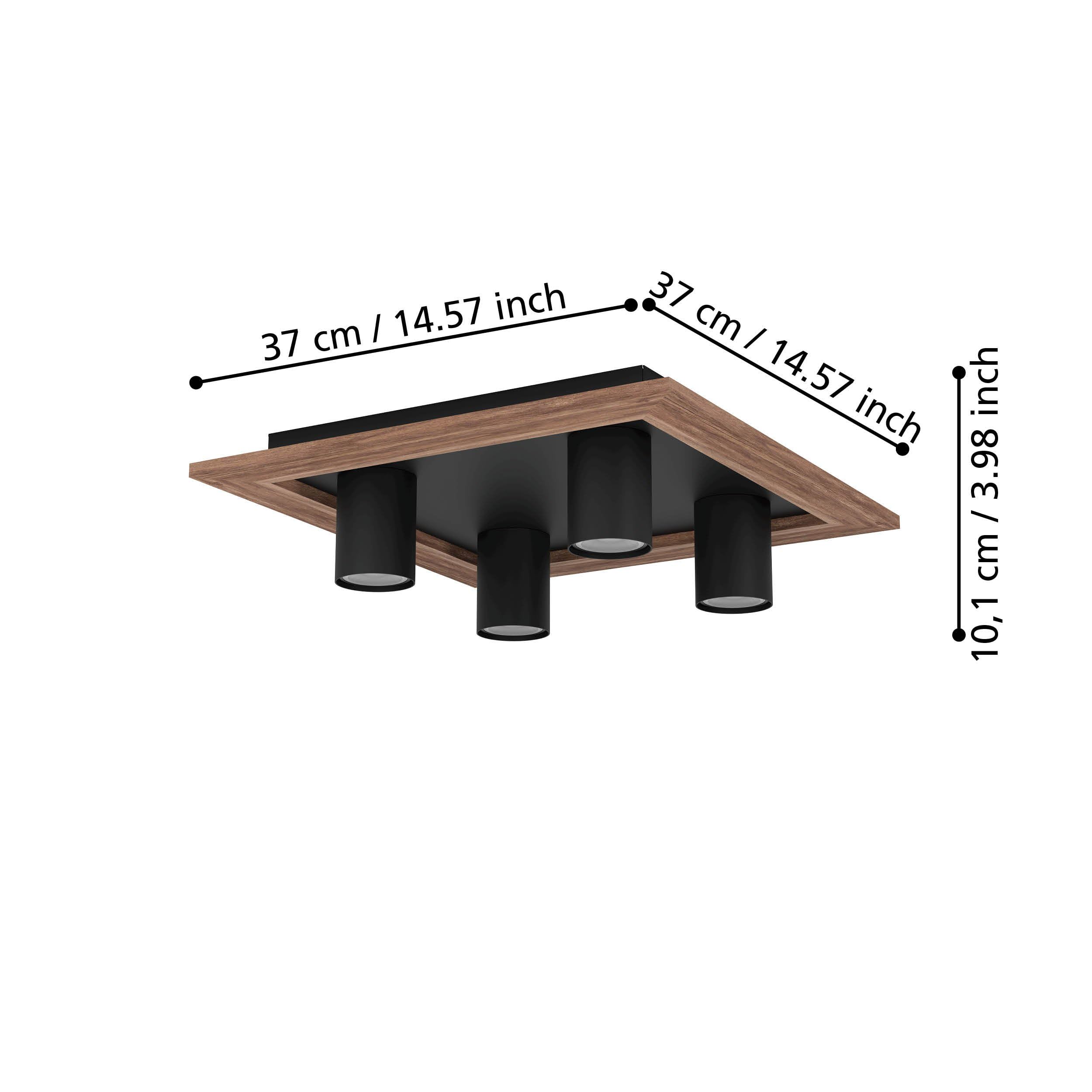 Eglo Luminaire plafonnier LED Valcasotto à 4 spots, lampe de plafond pour | salon et couloir, FSC100HB, éclairage en bois et métal noir et blanc, avec ampoules GU10, blanc chaud