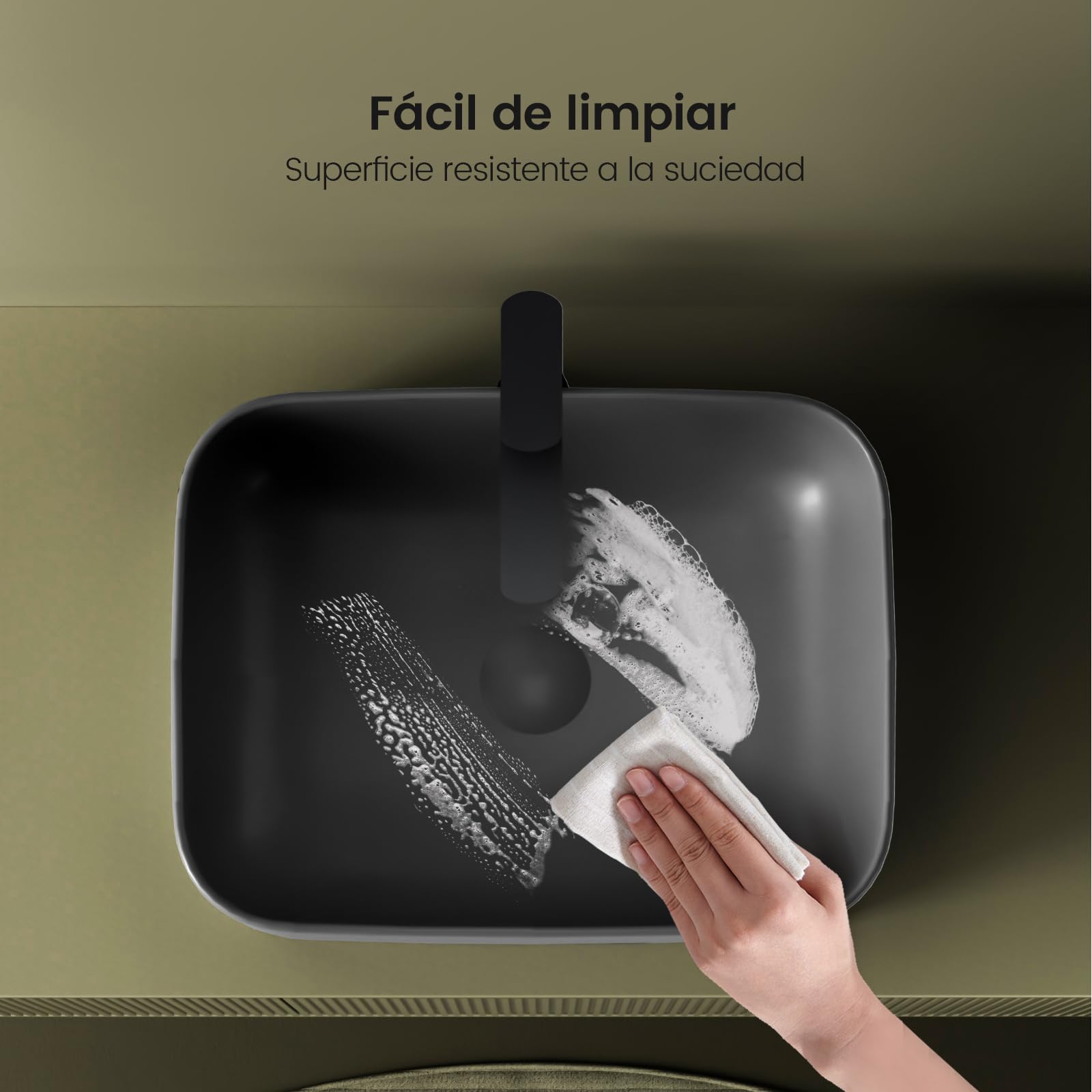 EMKE Lavabo de Cerámica, Rectangular 61 × 38 × 15 cm, Lavamanos para Aseos, Lavabo Cerámico para Cuartos de Baño,Gris Mate