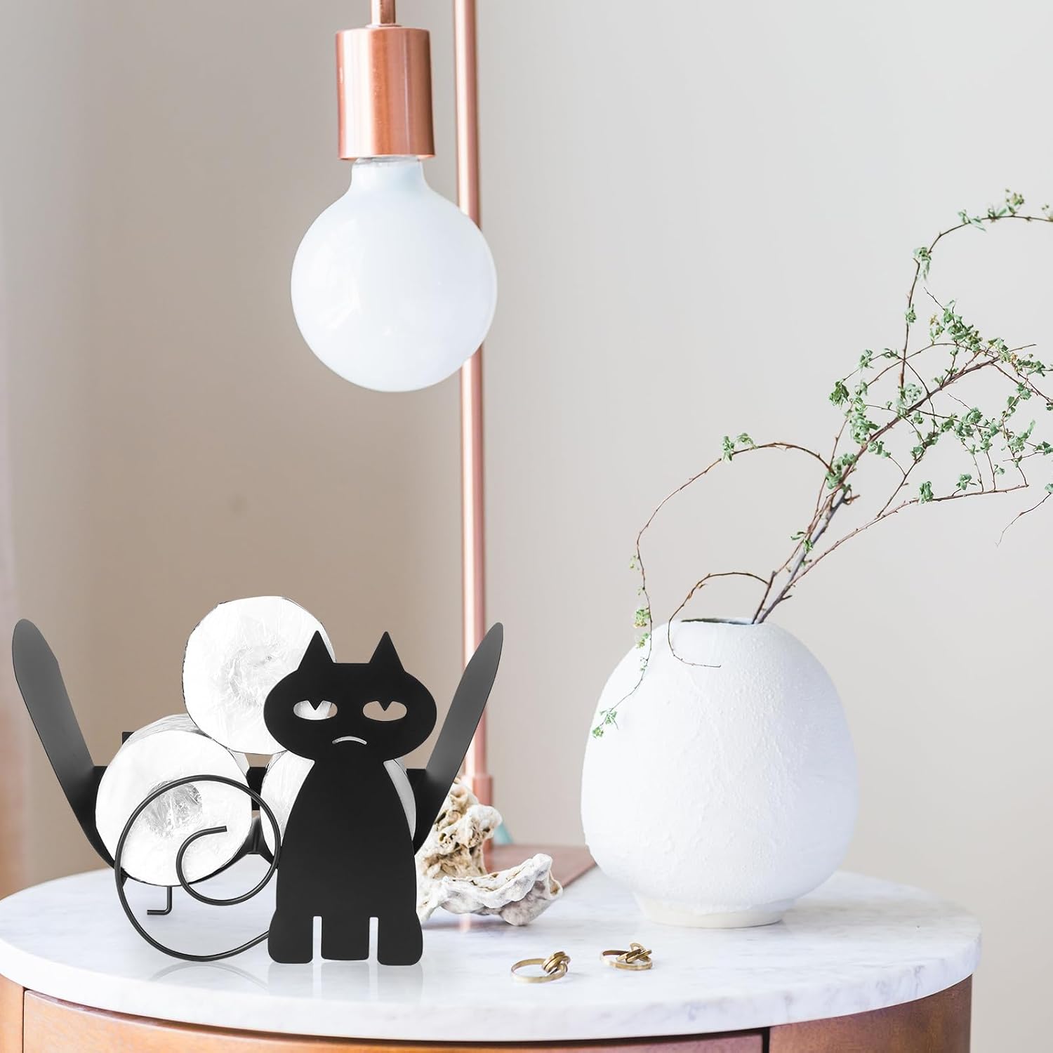 COHEALI Cat-Shaped Metal Toilet Paper Holder Rack with Storage Shelf, Wall-Mounted Bathroom Tissue and Roll Paper Storage Organizer for Kitchen and Bathroom Use