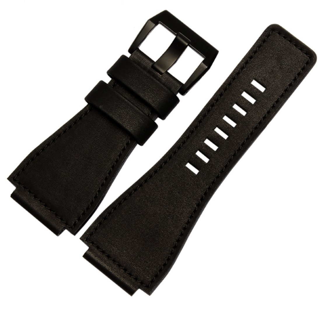 [Pasek Richie] 35 mm x 24 mm wypukłe skórzane paski do zegarków pasek z klamrą pasuje do Bell Ross BR01/BR03 Black（black Buckle）