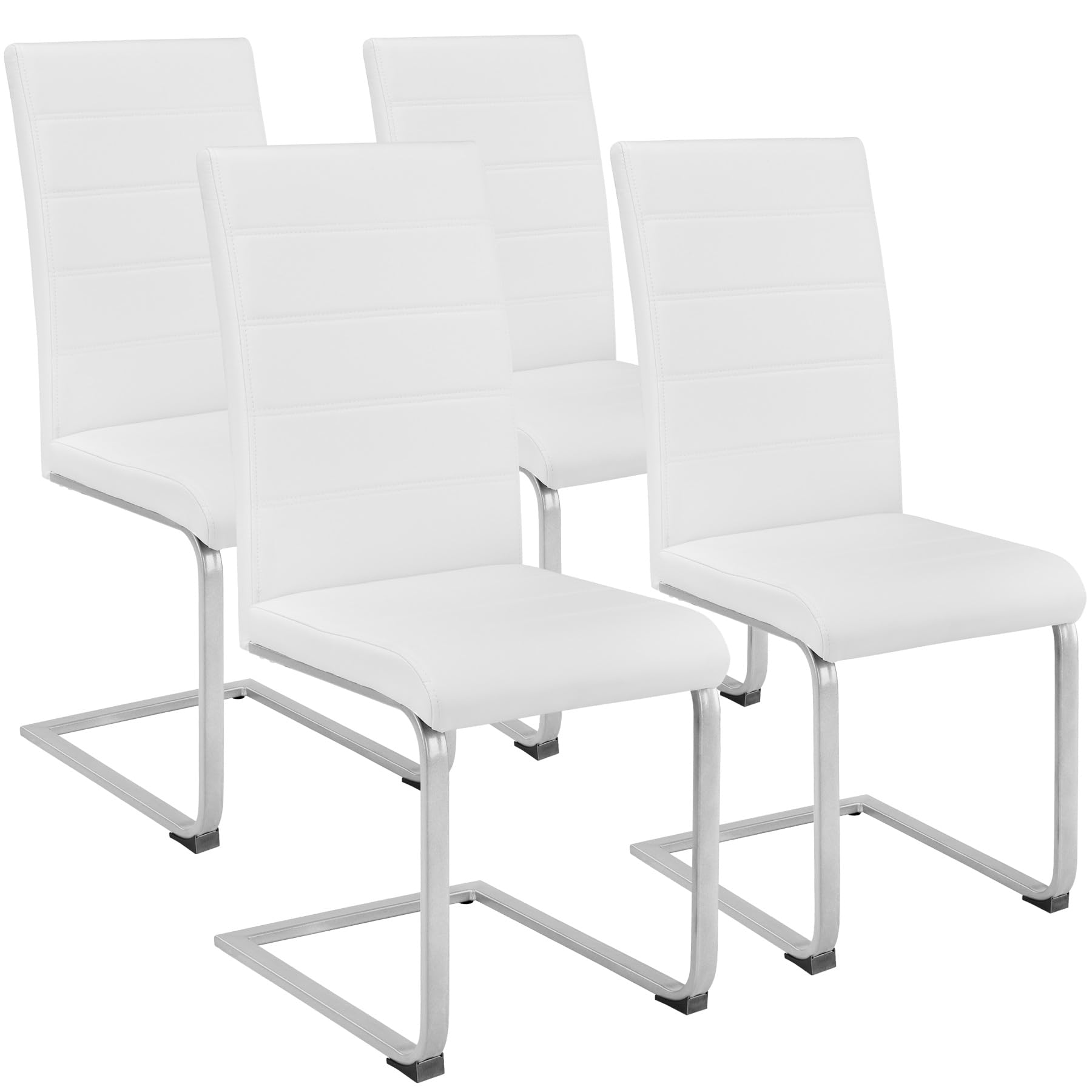 TecTake® Conjunto de Sillas de Comedor, Diseño Moderno, Asiento y Respaldo Acolchado, Piel Sintética, Alta Capacidad,Montaje Rápido, Sillas Cocina, Silla Comedor - 4 Sillas Blanco