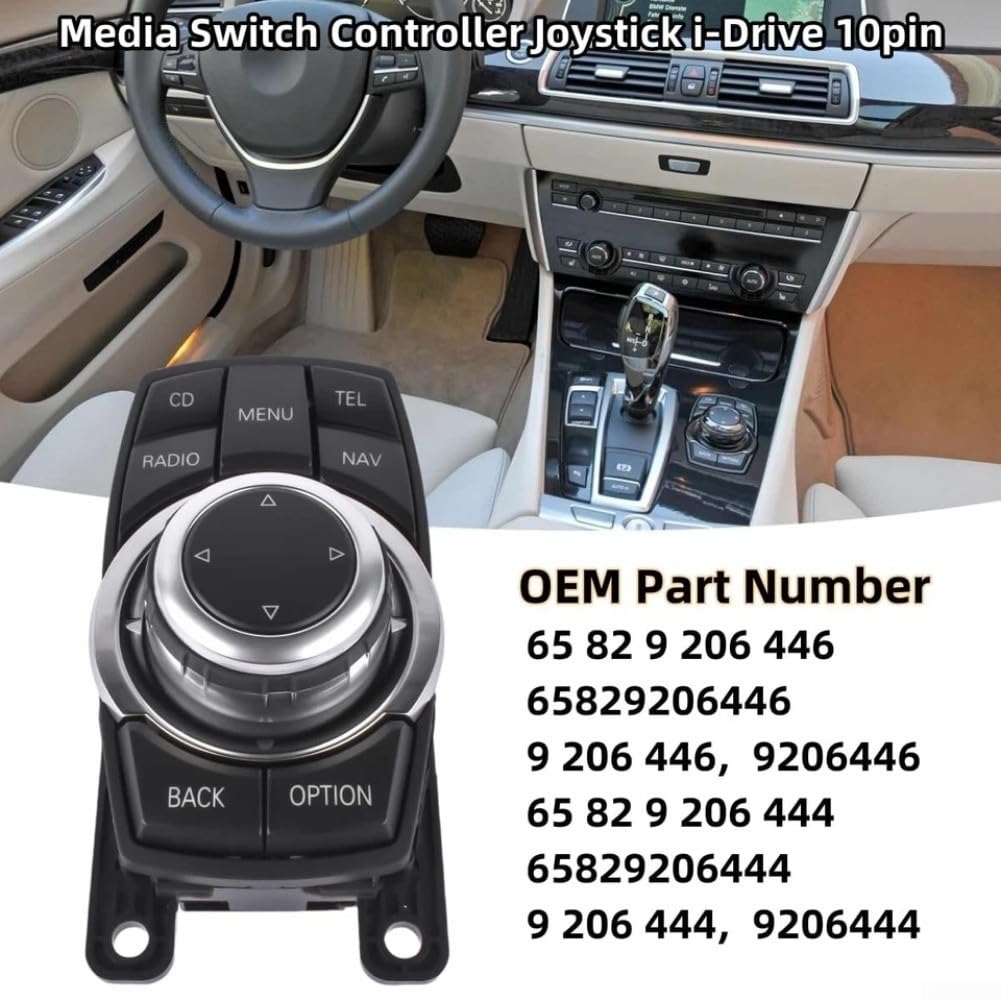 MultiMedia Knopf Schalter Controller Ersatzteil für BMW F07 F01 F02 F03 F04 F10 F11 X3 F25 Kompatibel mit 5er 7er Serie OEM 65829206444 9206446