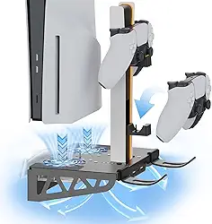 AodoT Suporte De Parede Para Ps5/Ps5 Slim/Ps5 Pro, Kit Acessórios Com Ventoinha E Estação Carregamento, Flutuante Prateleira Console Digital Disco, Atrás Da Tv