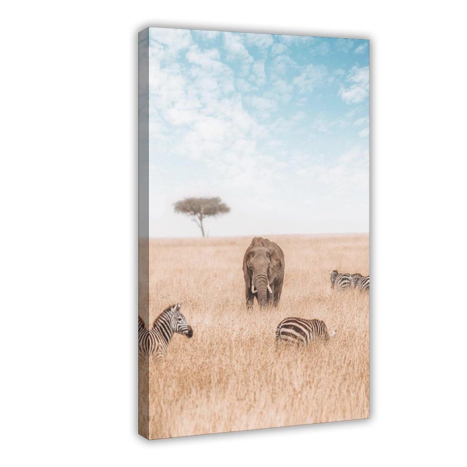 Flamint Frame Elephant Masai Mara Kenya Wildlife Safari Canvas Poster Bedroom Decor Landscape Office Room Decor Gift 8" L X 12" W