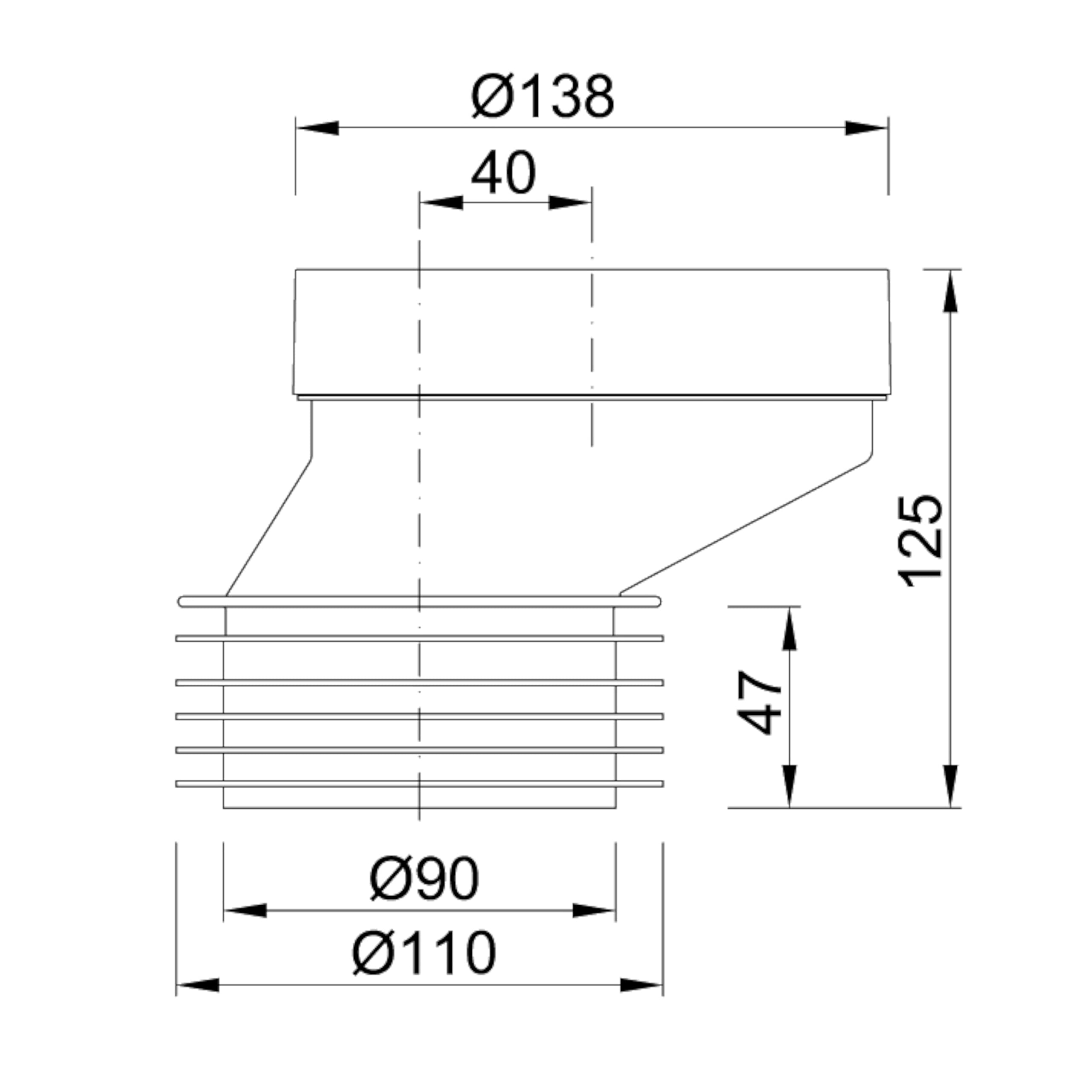 WC aansluitstuk 180mm 01829000000