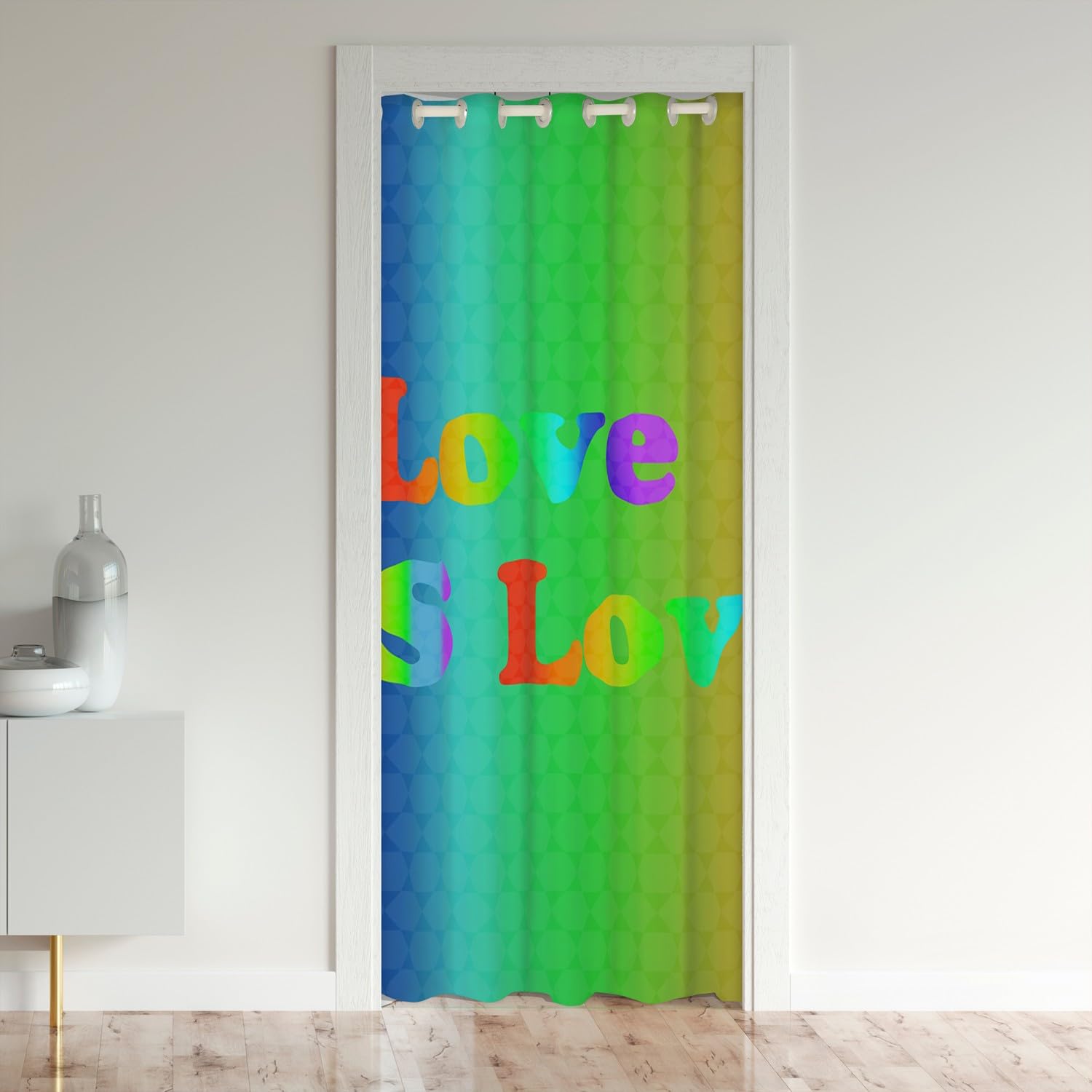 Loussiesd Rainbow Window Treatments Love Closet Door Cover Curtain for Bedroom & Living Room - Colorful Decor Pride Theme Multicolor Hexagon Geometric 86x203cm