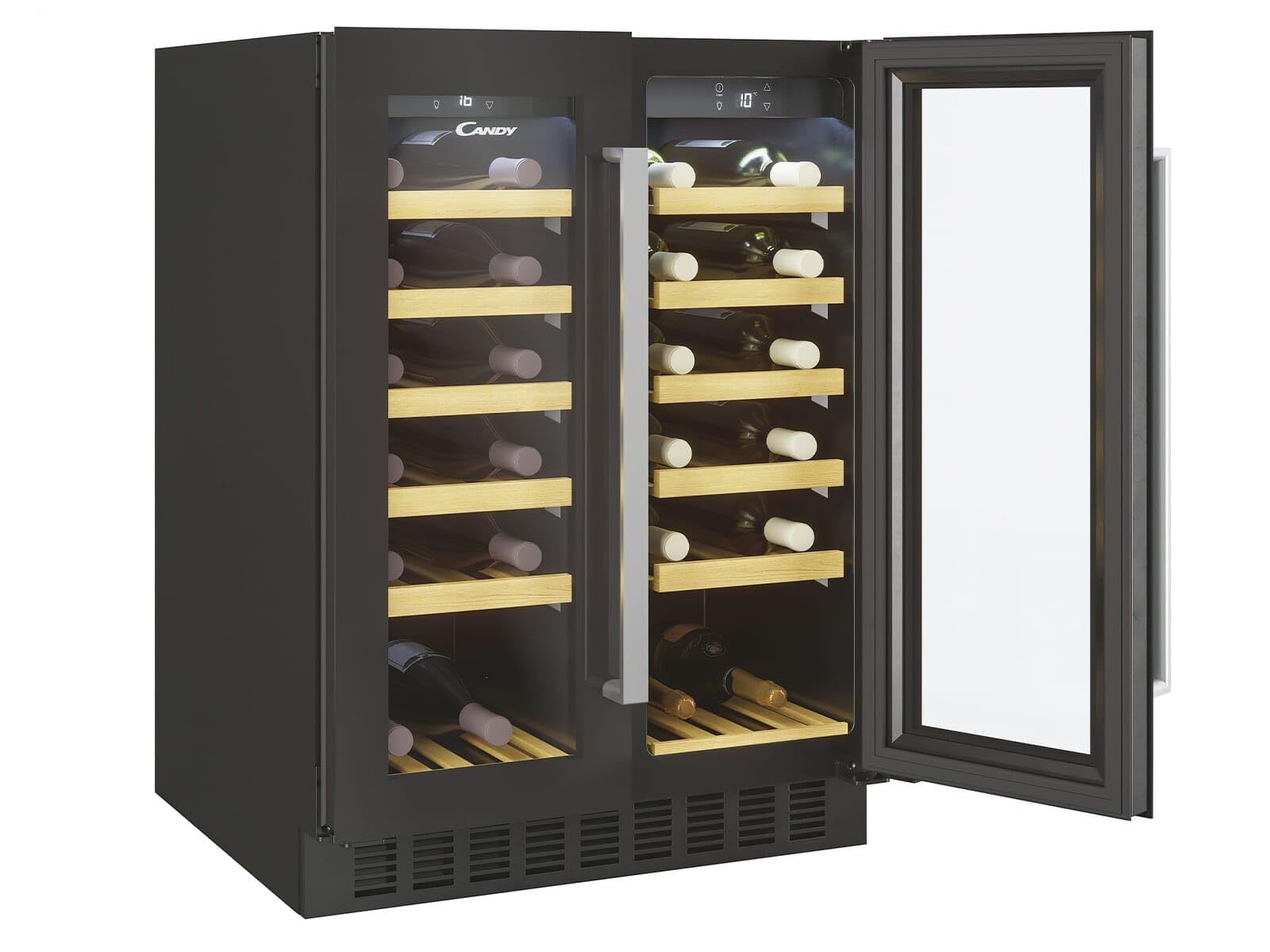 CANDY DiVino CCVB 60D/1, Vinothèque Integrable Deux Zones 119L, 38 bouteilles, contrôle indépendant, 12 étages, traitement anti-UV, compresseur silencieux, LED, température 5º à 18°, 39DB, classe G,