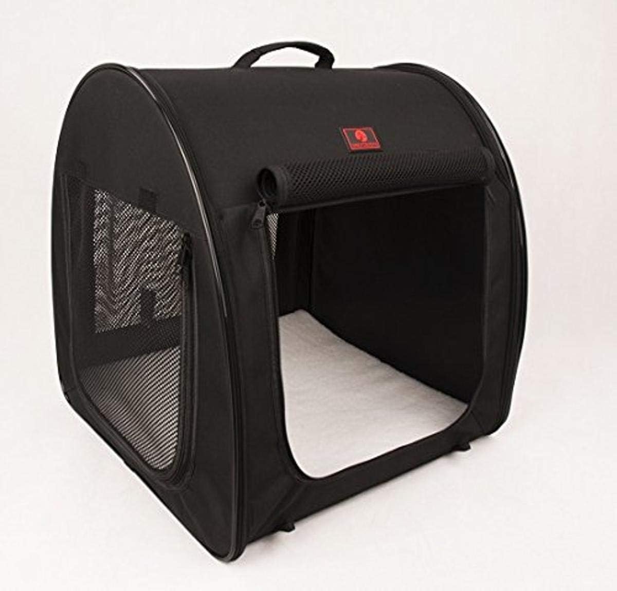One for Pets Fabric Portable Pet Kennel/Shelter, Single, Black 20"x20"x19.5" - Car Seat-Belt Fixture Included