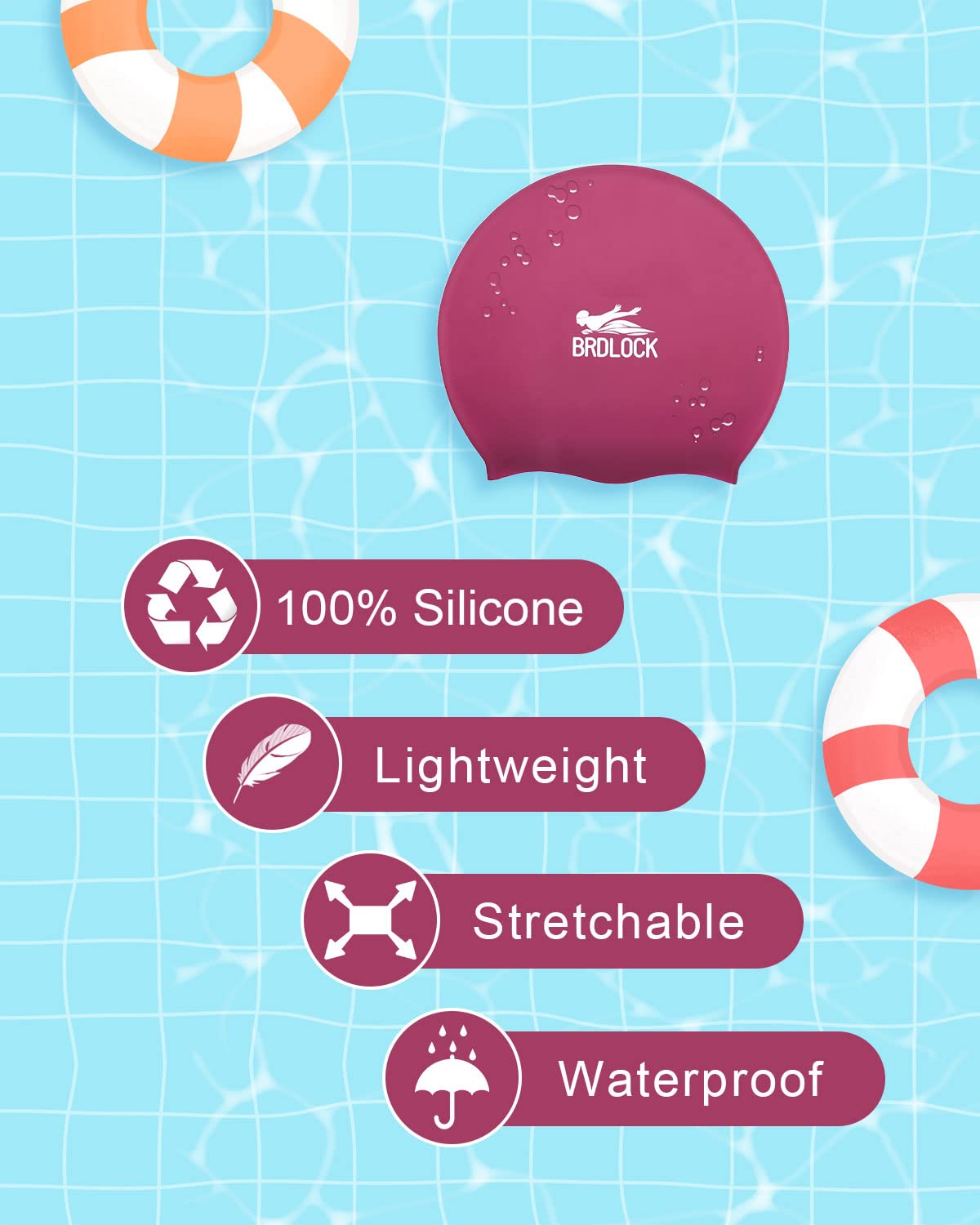 BRDLOCK Kids Swim Caps For Long Hair – Waterproof Design For Afro, Braids & Dreadlocks (Small, Windsor Wine) - View #2