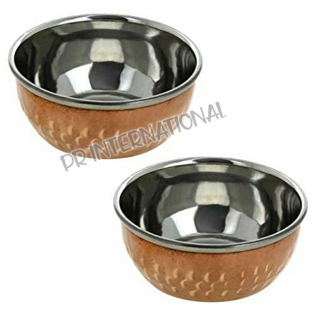 PR INTERNATIONAL Dinnerware Copper Traditional Dinner Set of Thali Plate, Bowls, Fork, Glass Spoon and Serving Spoon - Image 3