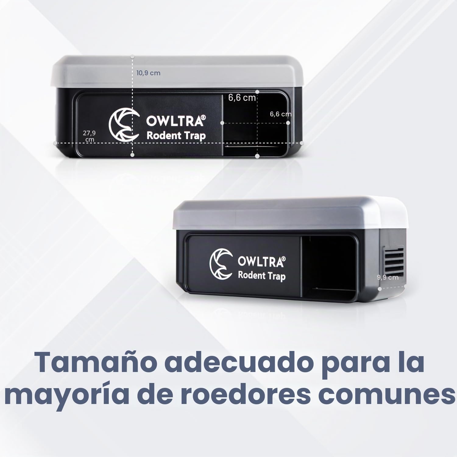 OWLTRA OW-7 Trampa eléctrica para roedores para interiores y exteriores, trampa instantánea para ratones y ratas con cubierta impermeable, alarma de sonido y luz, batería o fuente de alimentación USB,