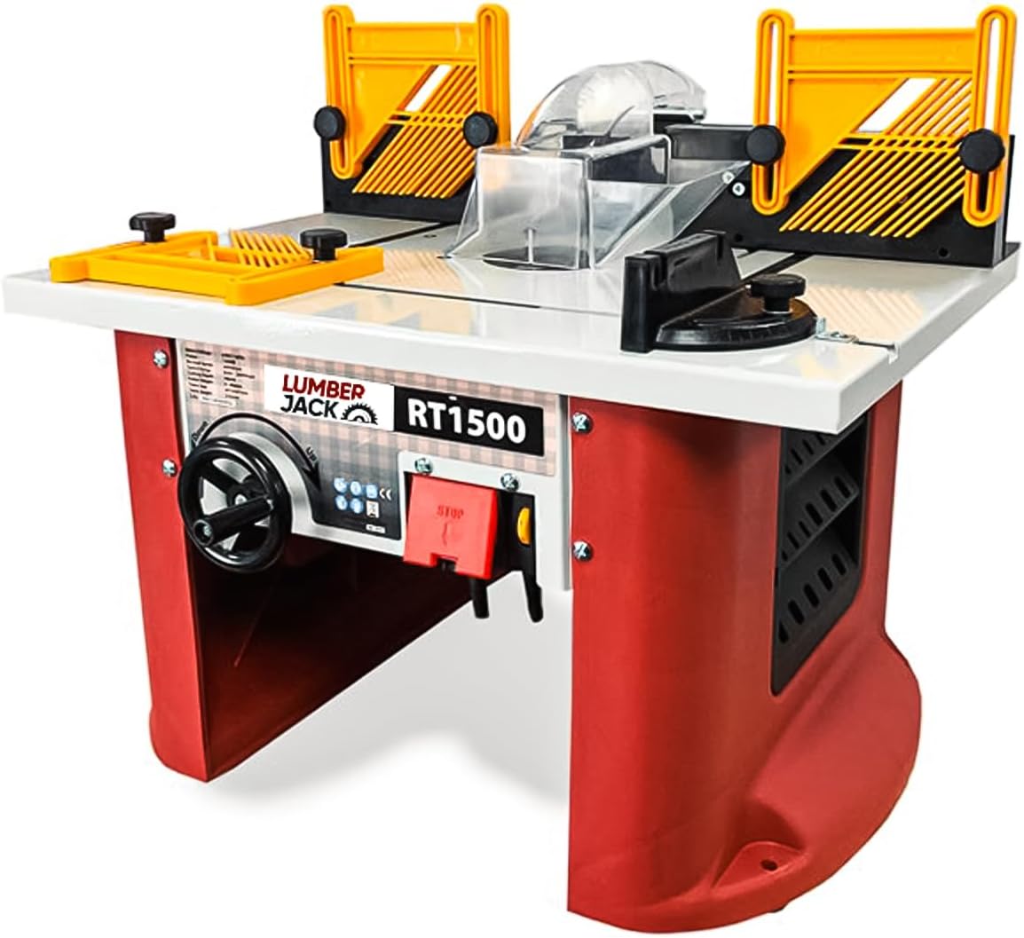 LUMBER JACK 1500W Router Table, Variable Speed 8,000-26,000rpm Woodworking Machine, Bench Top Use, Rise & Fall System and Safety Switch, Cutter Storage, 1/2" & 1/4" Collets Included