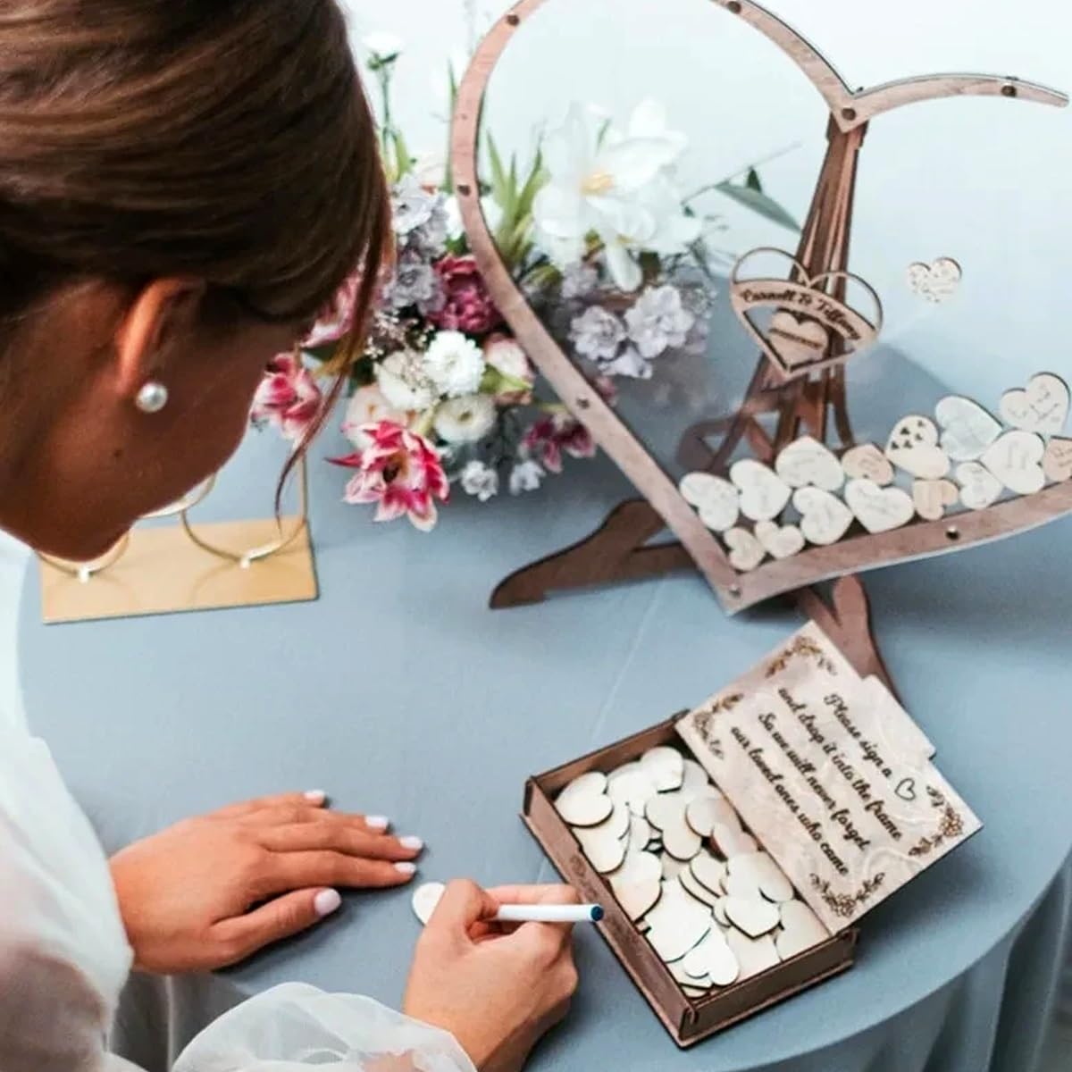 Alternative au livre d'or de mariage personnalisé, livre d'or personnalisé en forme de cœur transparent, boîte d'invités en bois en forme de cœur