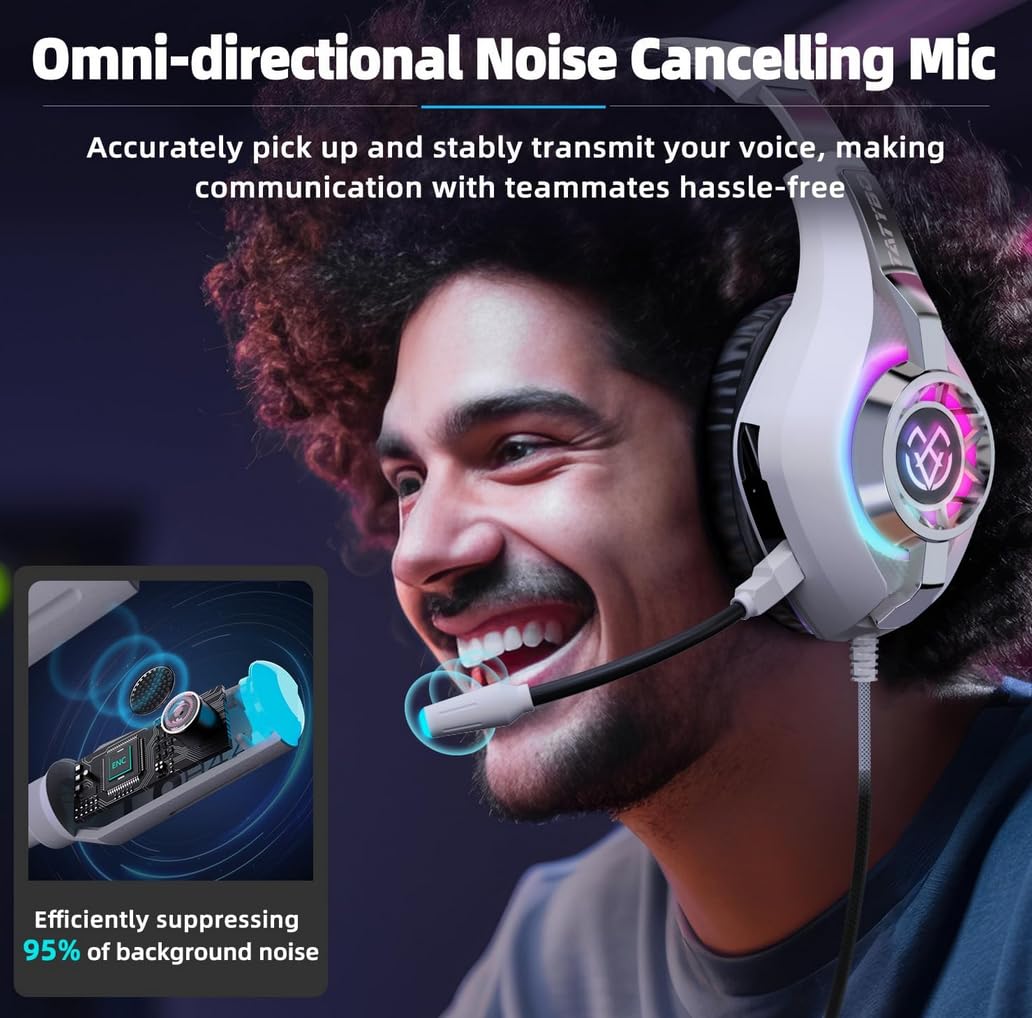 Casque de jeu pour PC, PS5, Switch, mobile, casque de jeu pour Nintendo avec micro antibruit, son stéréo basses profondes