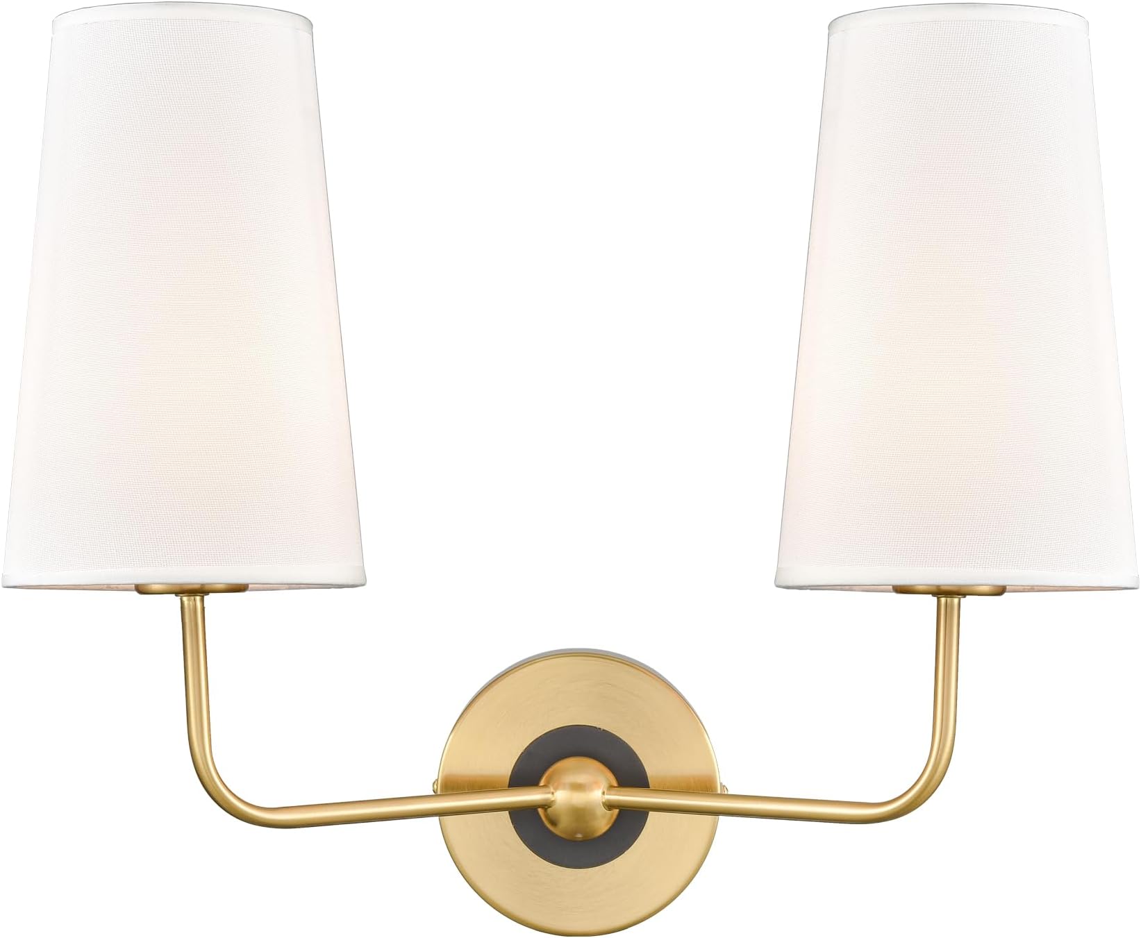 DAYCENT Modern Gold Wall Sconce with Fabric Shade 2-Light Sconces Wall Lighting Double Armed Bathroom Vanity Lights Brass Wall Lamp for Bedroom Hallway Entryway Living Room