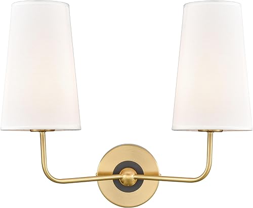Miniatura 1 de DAYCENT Moderno aplique de pared dorado con pantalla de tela, apliques de 2 luces, iluminación de pared de doble brazo, lámpara de pared de latón