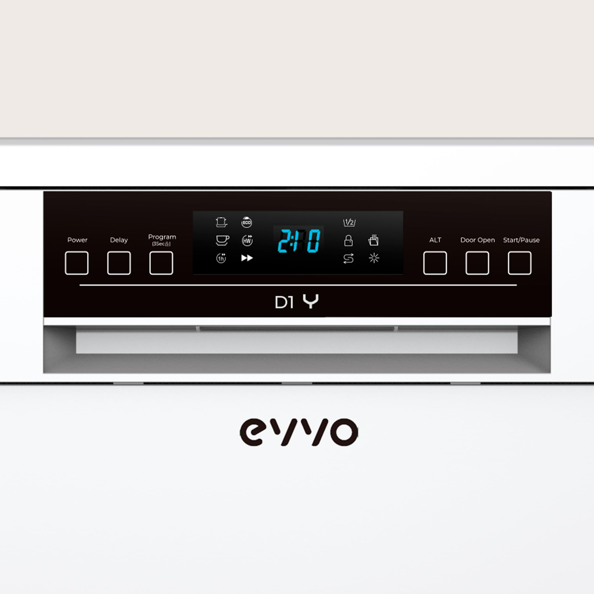 Lavavajillas EVVO D1Y - 60 cm, 13 Servicios, Clase Energética C, 6 Programas, Funcionamiento Silencioso, Apertura Automática, Media Carga, Inicio Diferido 24h, Bloqueo Infantil