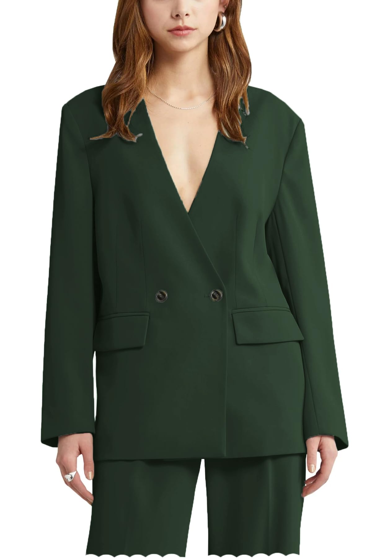 Womens 2 Piece Suit Business V-Neck Suit for Women Double Breasted Blazer Pants Set Leisure Casual Pants Suits