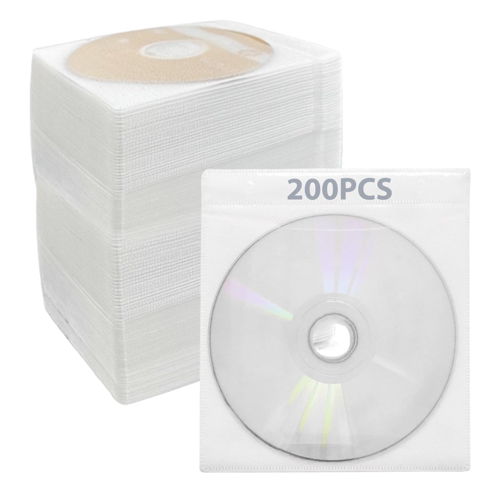 CD/DVD/BluRay Hüllen, 200 Stück CD-DVD-Schutzhüllen, Doppelseitige Standard-Kunststoffhülle für CD, CD Schutzhüllen mit Sichtfenster, für Aufbewahrung von CDs DVDs BD Rohlinge (Weiß)