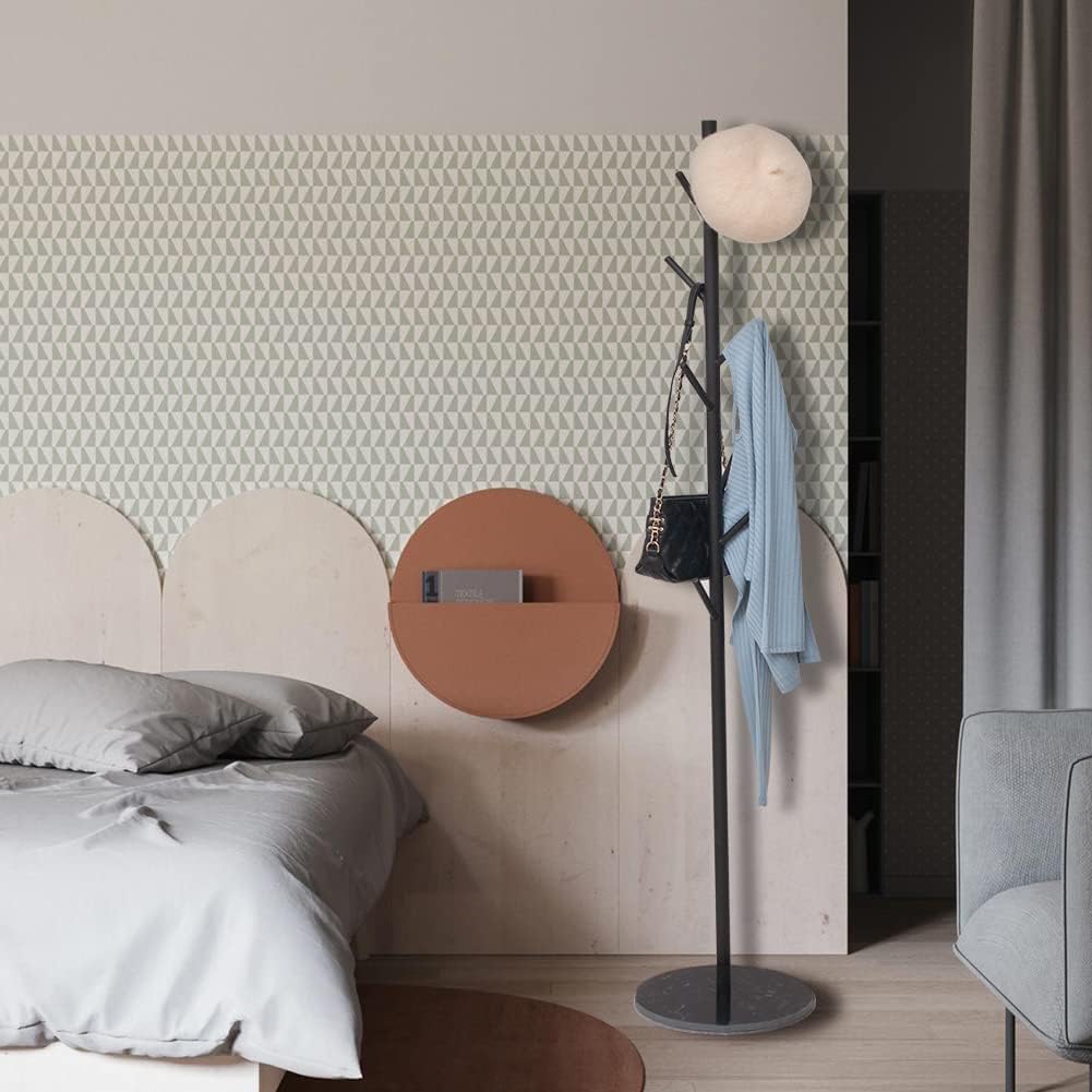 Metal Coat Rack Freestanding Stand Tree with Stable Marble Base Modern Minimalist Hat Jacket Hanger Stand for Bedroom Office Entryway