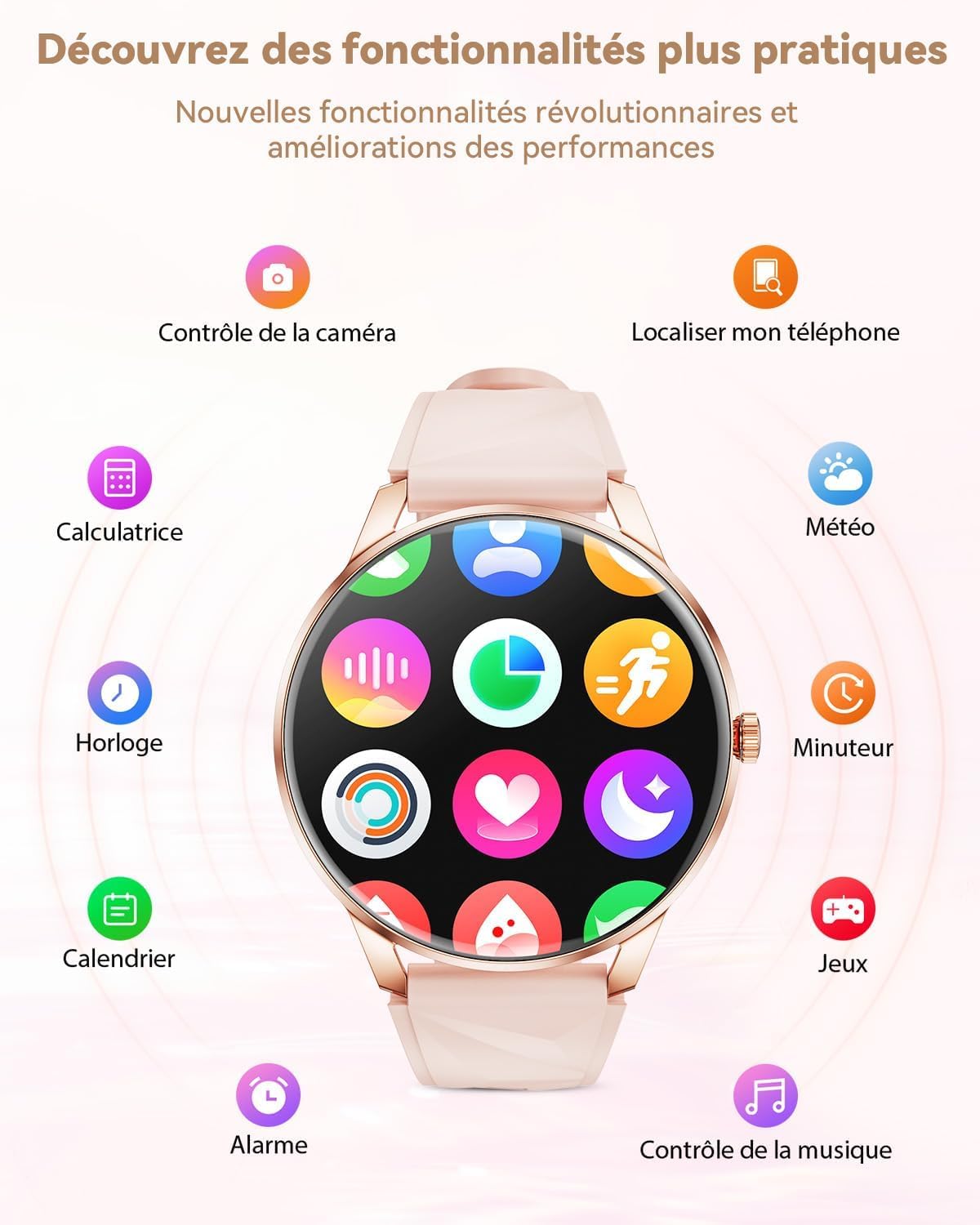 Montre Connectée Femme avec Appels Bluetooth, Smartwatch Femme 1,32"