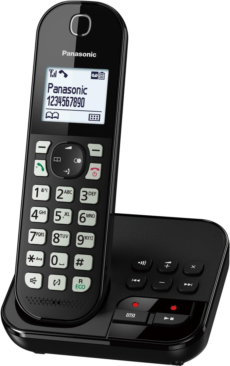 Panasonic KX-TGC460GB Schnurlostelefon mit Anrufbeantworter, Telefonbuch für bis zu 120 Einträge, LCD-Display, beleuchteter Tastatur, kompakter Basisstation, Anrufsperre, Schwarz