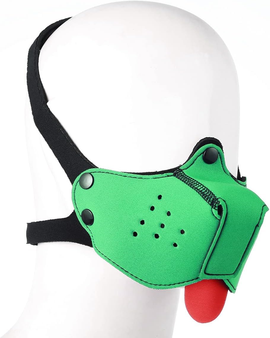 Neoprene Puppy Face Muzzle Dog Hood Mask Play hoods Novelty Dog Head Mask (Green, One Size)