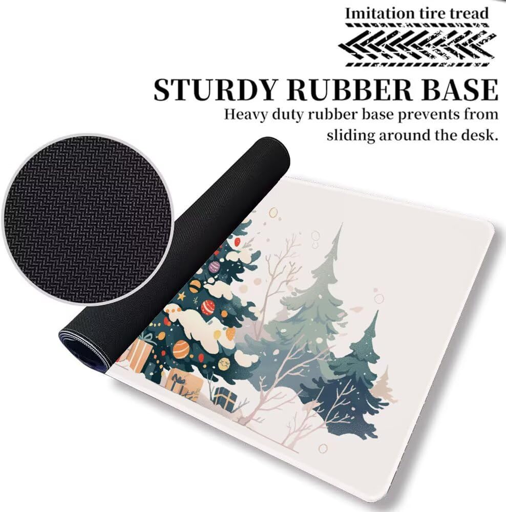 Choinka Podkładka pod mysz XXL 1000 x 500 x 3 mm Śnieg Duża podkładka pod mysz, szyte krawędzie, antypoślizgowa mata biurkowa, do PC, MacBooka, przenośna, poprawia dokładność i szybkość r-547