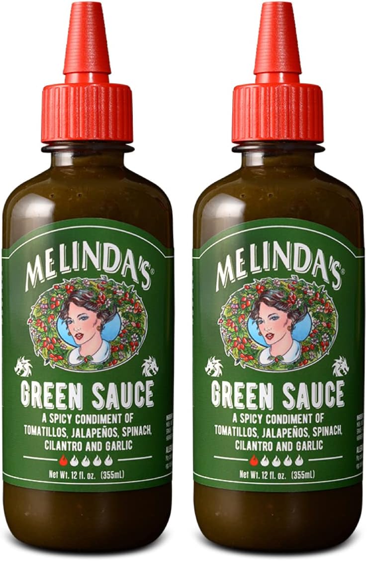 Melinda'S Green Sauce - Mild Chile Green Spicy Gourmet Sauce Made With Fresh Ingredients, Tomatillos, Jalapeño, Spinach & Coriander - Kosher - 12 Oz, Pack of 2