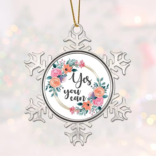 Miniatura 3 de Love Saying Ornament Floral Wreath Yes You Can Metal Snowflake Christmas Ornament for Xmas Tree Decoration Wedding Ornament Funny Snowflake Pendant