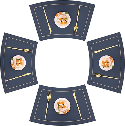 Miniatura 1 de Juego de 6 manteles individuales para mesa redonda, lavables, resistentes al calor, PVC, de doble cara, color azul, 4 unidades