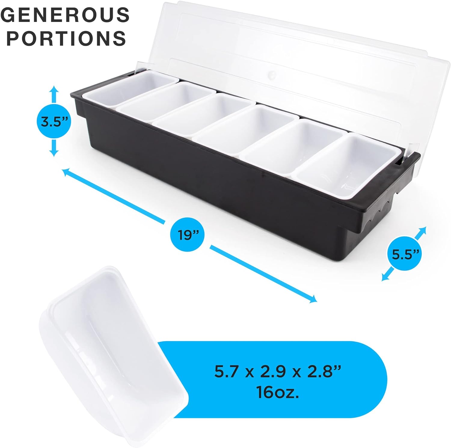 Black and White 6-Tray Plastic Condiment Station with Lid