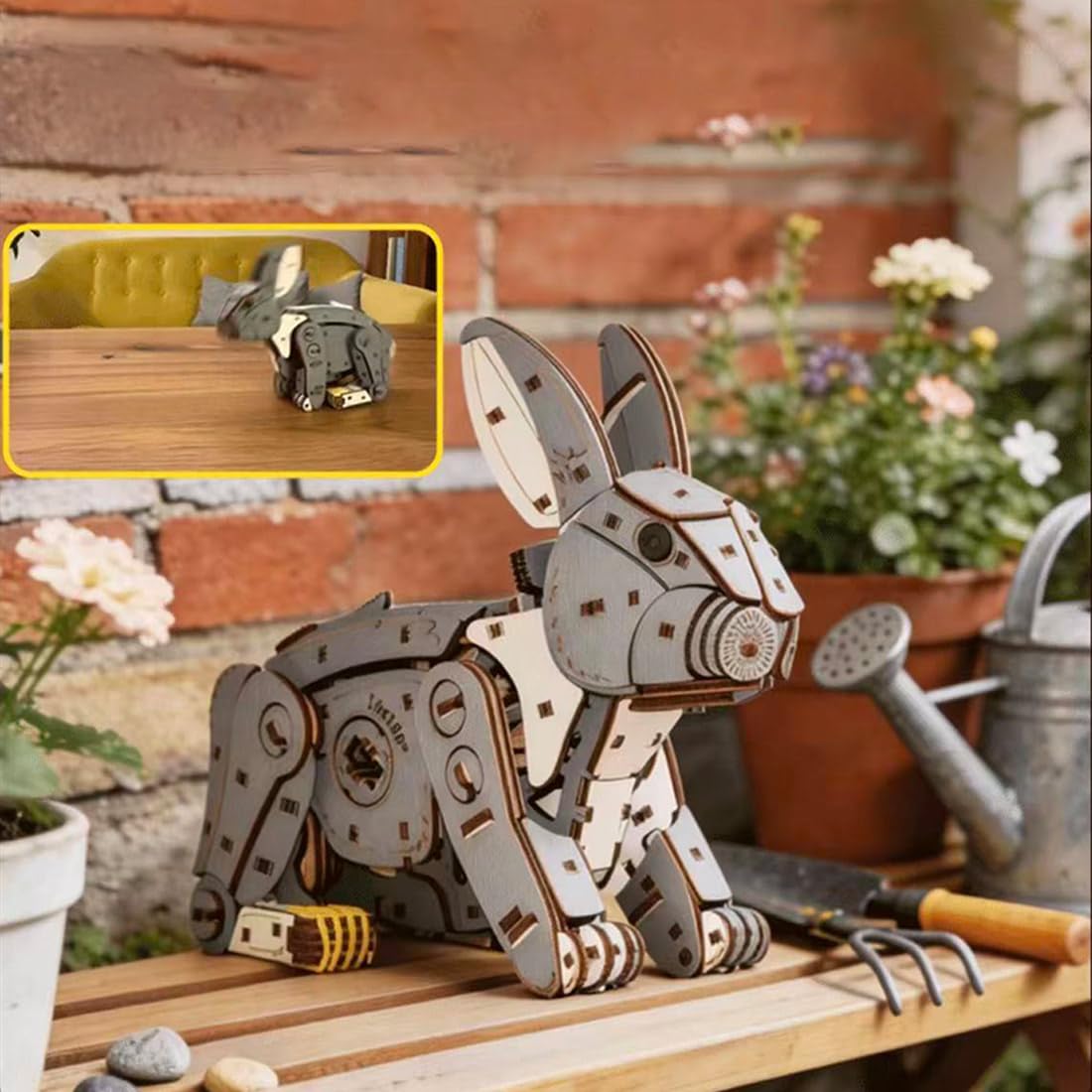 Puzzle 3D en bois à monter soi-même pour adultes – 288 pièces modèle de lapin sautant à remonter avec action de saut à ressort et oreilles interactives, cadeau de collection d'affichage (blanc)