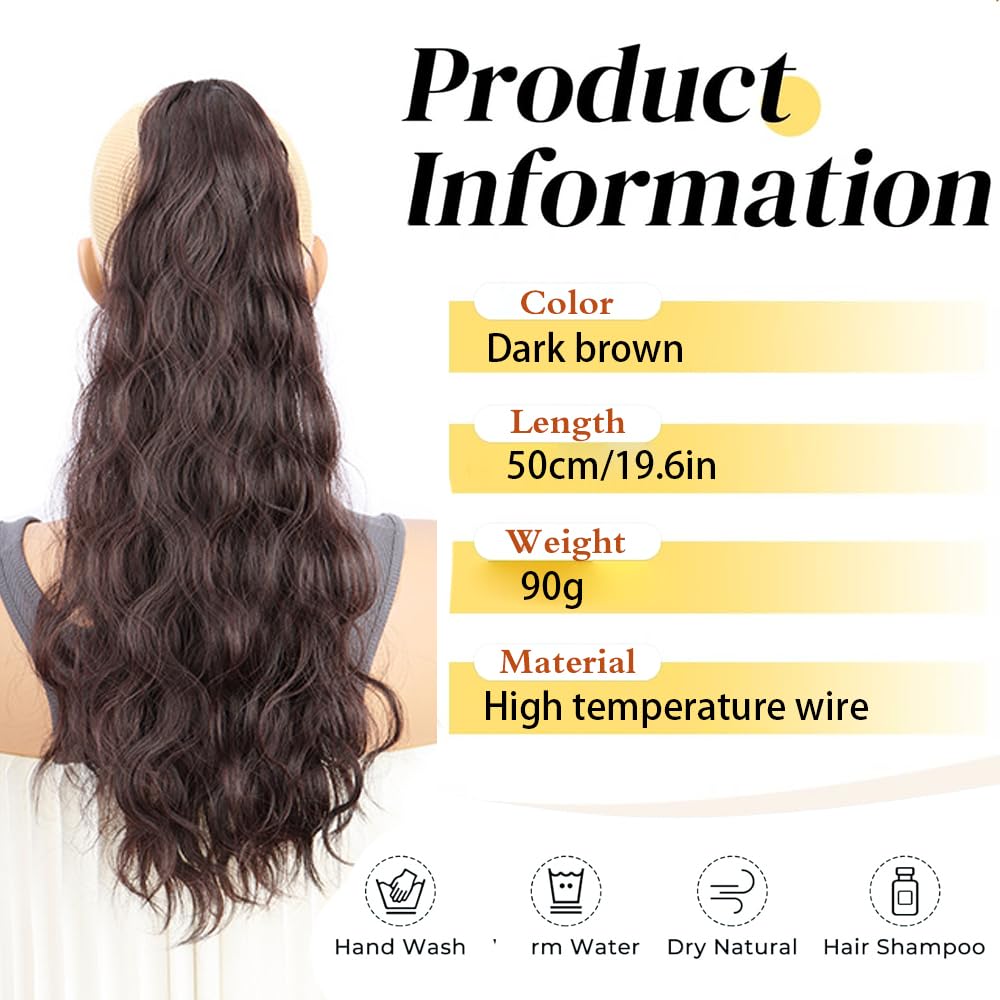 TTPSRY 50cm Water Wave Claw Clip Ponytail Hair Extensions Realistic Synthetic Hairpiece for Women Easy Clip In Style Adding Volume and Length(Light brown) - Image 2