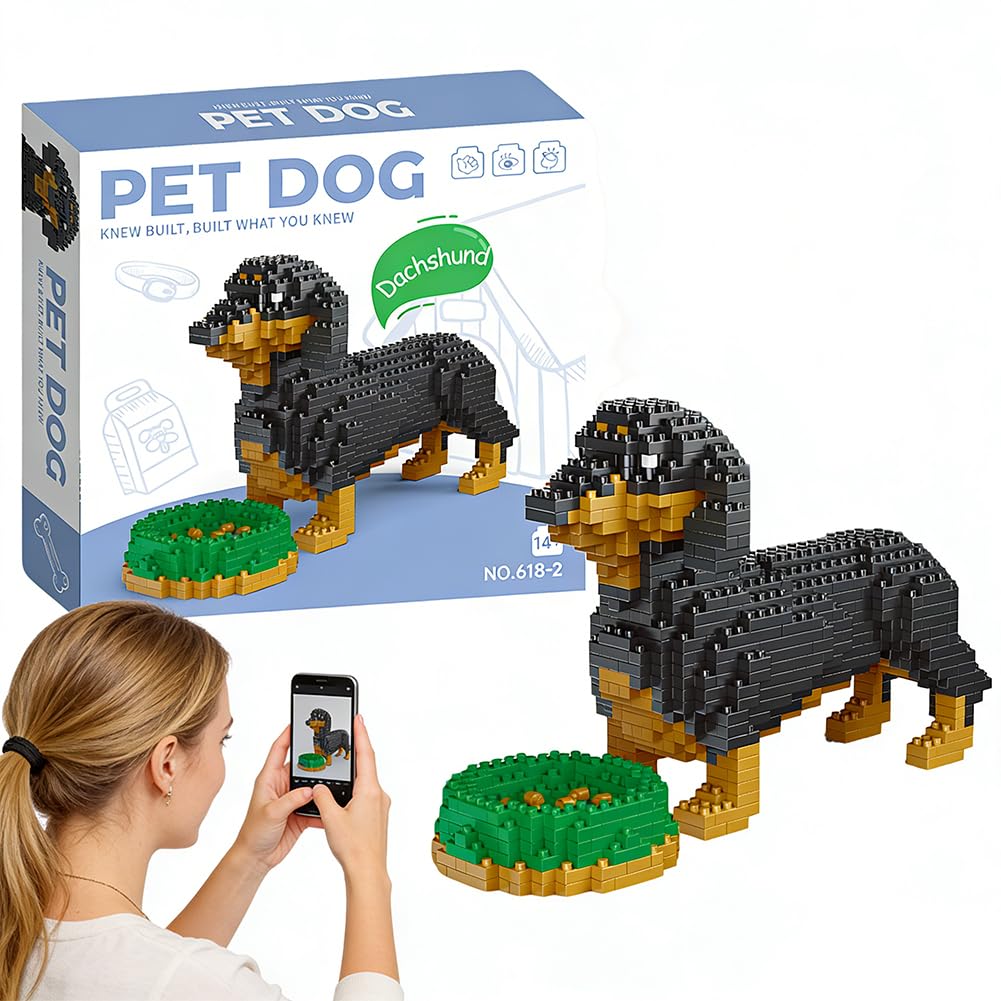 Dachshund Dog Building Blocks for Boy, Dachshund Building Blocks Set,Animals Puppy Character Fixture Component, Home Decoration,Diy Blocks Collection Ornament Gift, Creative Gift For Adults,14+