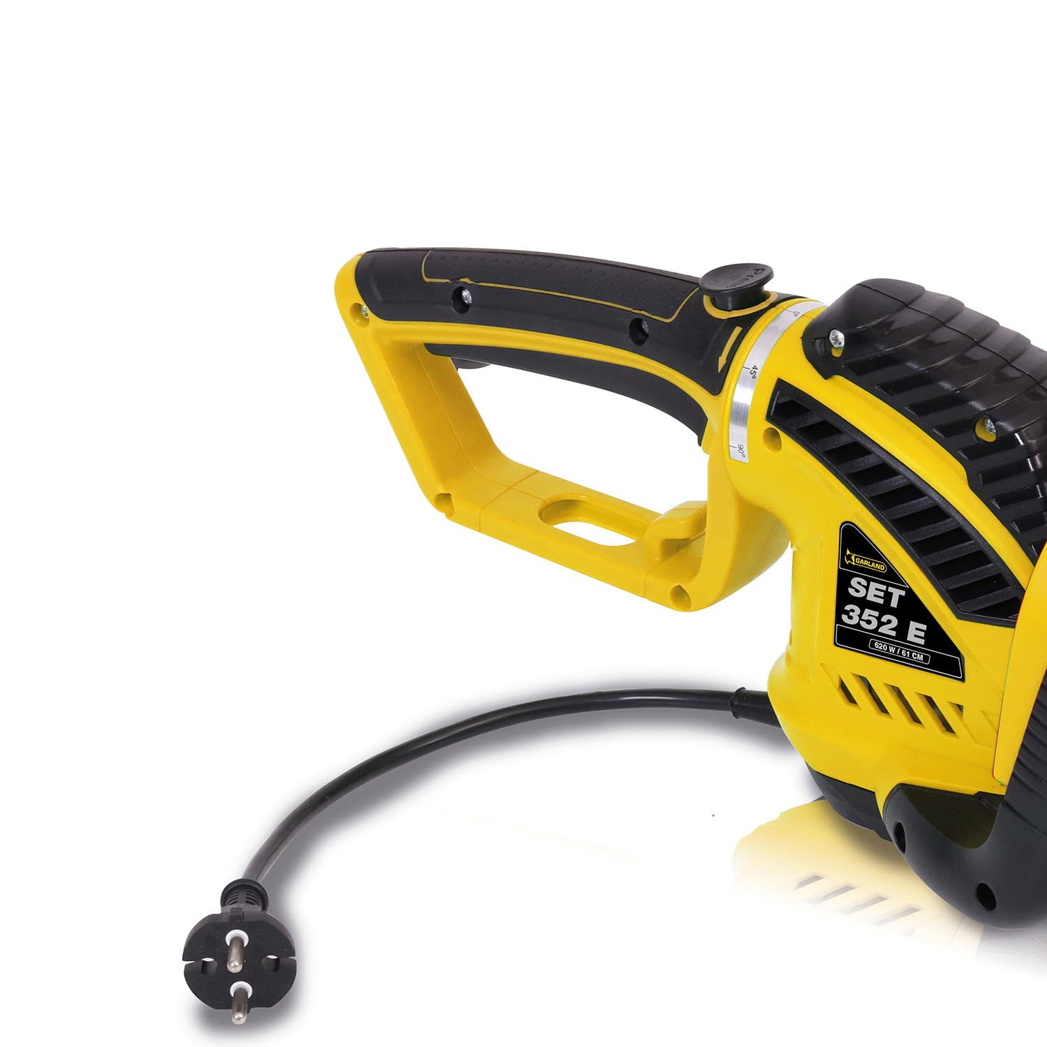 GARLAND Set 352E-V20 Cortasetos eléctrico 620W Cuchilla 55 cm | 620W • Cuchilla de 55 cm • Separación entre dientes 20 mm • Asa giratoria 90° • Peso 3,3 kg
